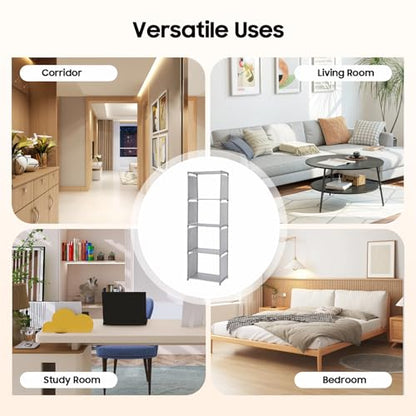 4-Tier Small Narrow Bookcase,Skinny Bookshelf for Small Space,Stable Floor Standing Shelf Storage Organizer, 15.74x11.02x49.21 Inch,Each Layer Holds 17.6 lbs,Grey,Waterproof Non-Woven