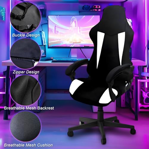 Gaming Chair Covers Only,Stretchable Fit Thick Breathable Mesh | Cat Scratch Proof,Scratch Resistant,Soft,Gaming Chair Seat Cover with 2Pcs Armrest Slipcovers(Black-white,Style 1) - color: Black-white, size: Style 1