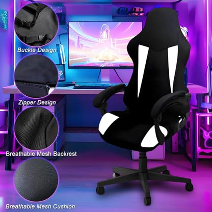 Gaming Chair Covers Only,Stretchable Fit Thick Breathable Mesh | Cat Scratch Proof,Scratch Resistant,Soft,Gaming Chair Seat Cover with 2Pcs Armrest Slipcovers(Black-white,Style 1) - color: Black-white, size: Style 1