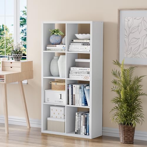 VDNEND Cube Storage Organizer Bookcase, Decorative 11 inch Open Back Cubical Shelf with Thickened Border, Display Bookshelf for Living Room, Home Office, Sturdy Room (White, 8 Cube) - color: White, size: 8 Cube,Standard