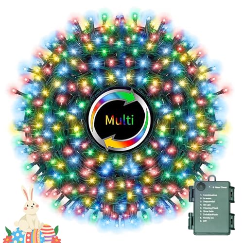 34.1FT 100 LED Multi-Colored Easter String Lights, Battery Operated 8 Modes Twinkle Lights Waterproof Easter Outdoor Indoor Decorations, Tree Lights for Spring Yard Home Wedding - color: Multicolor-Green wire, size: 100 LED