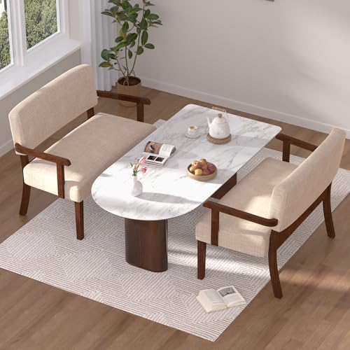 Accent Chair 2 Seat, Upholstered Reading Leisure Chair, Bench with Solid Wood Frame for Dining, Reading,Waiting Rooms (Beige) - color: Beige, size: Bench