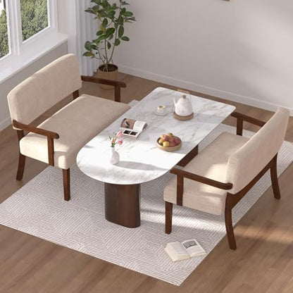 Accent Chair 2 Seat, Upholstered Reading Leisure Chair, Bench with Solid Wood Frame for Dining, Reading,Waiting Rooms (Beige) - color: Beige, size: Bench