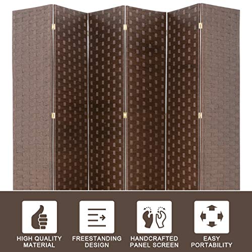 Room Divider Wood Screen 6 Panel Folding Portable Partition Screens Wooden Mesh Woven Design Room Screen Divider for Home Office (Brown) - color: Brown, size: 6 Panel