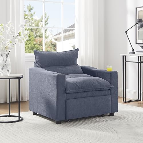 SLEERWAY 3 in 1 Convertible Sleeper Sofa Bed, 36.14" W Easy Pull Out Chair Bed with Dual Cup Holders, Comfy Thick Padding Futon Love Seat with Adjustable Backrest for Living Room Small Space (Grey) - color: Grey, size: 36.14"