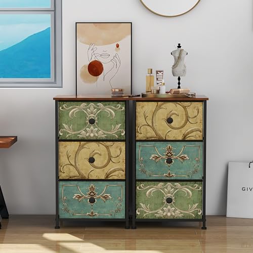 Small Dresser for Bedroom with Retro Flower Narrow Drawers Slim Chest of Drawers Skinny Nightstand Sofa End Table for Living Room Entryway Closet Storage (Multi, 3 Drawers) - size: 11.8"D x 15.8"W x 29.1"H (3 Drawers)