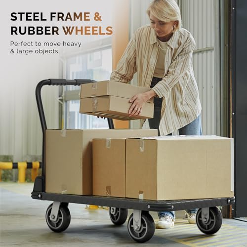 2200 lbs. Capacity Foldable Push Cart Dolly | Moving Platform Hand Truck | Heavy Duty Space Saving Collapsible | Swivel Flat Bed Wagon - Furniture Luggage Lifting - color: Black, size: 2200 lbs. Capacity