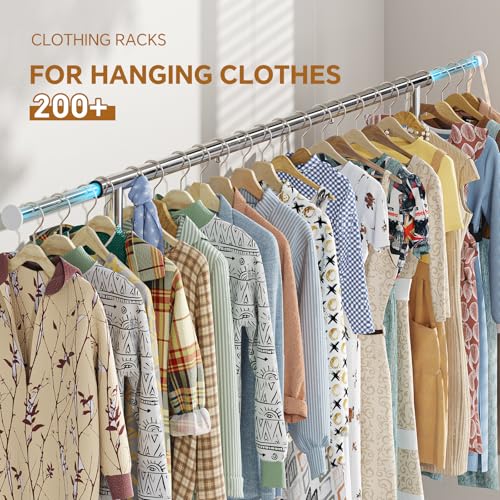 Simple Trending Heavy Duty Clothes Rack, Garment Rack with Extendable Side Rods & Bottom Shelves, 25mm Metal Clothing Rack with Wheels, Bedroom, Laundry Room, Silver - size: 18"D x 60.5"W x 67.25"H