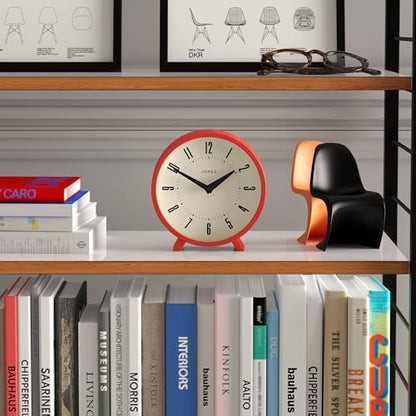 JONES CLOCKS® Venus Desk Clock | Modern Round Design | Red | Stylish Retro Look for Shelf, Table, Mantel or Bedside - color: Engine Red