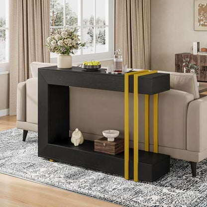 Einhomn 42.5" Console Table Behind Couch, Narrow Entryway Table with 2-Tier Storage, Wood Sofa Tables for Hallway/Entrance/Living Room/Foyer, Classic Black - color: Classic Black