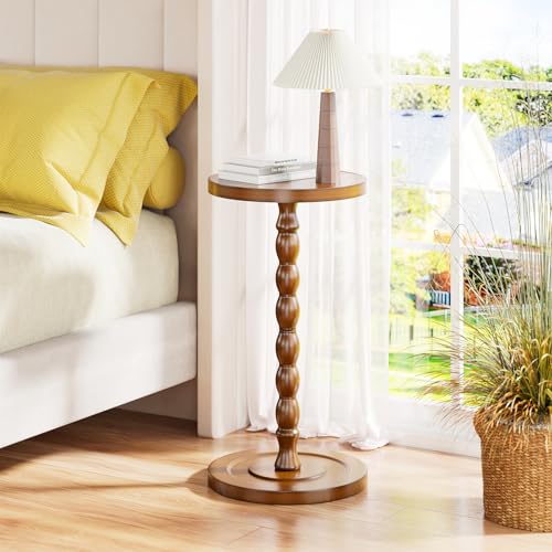 Simple Trending Small Side Table, Round Drink Table for Small Spaces, Pedestal Coffee Table for Living Room, Rustic Brown - color: Rustic Brown