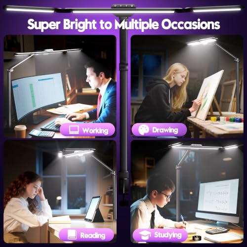Quntis 32.5" Eye Care Architect Desk Lamps with Clamp for Office Home Dorm | 1100LM Bright, Ambient Backlight, Radar Sensor, Remote Control, 2H Timer, Workbench Drafting Reading Video Conference Task
