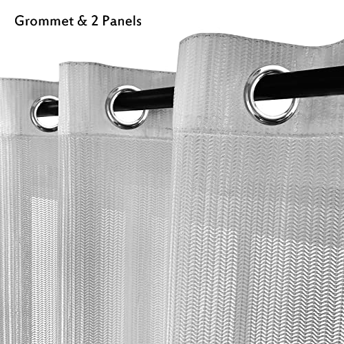 Jacquard 2 Panels Set Sheer Curtains 84 inch Length, Semi Sheer Grommet Solid Casual Soft Voile Drapes with Light Filter Window Treatments for Bedroom Living Room, Light Gray, 52" W x 84" L | Jacquard Semi Sheer Grommet Solid Casual Soft Voile Drapes with