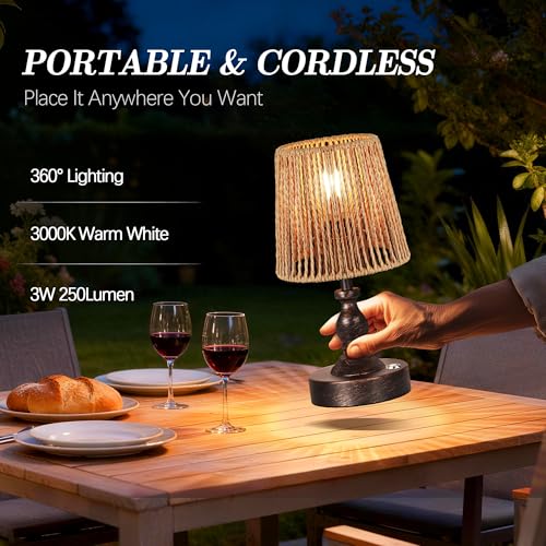 Mini Cordless LED Table Lamp, 5200mAh Rechargeable Battery Operated Lamp, 3-Level Brightness, Touch Dimmable Desk Lamp, Bedside Night Light with Rattan Shade, Oil Rubbed Bronze - color: Oil-Rubbed Bronze