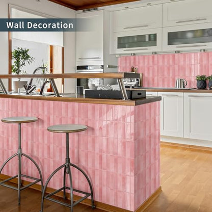 10 Sheets Upgraded Thicker Design Subway Tile Peel and Stick Backsplash | 12”×12”Self Adhesive Wall Tiles Stick on Back Splash for Kitchen,Bathroom,Camper(Pink) - color: Pink