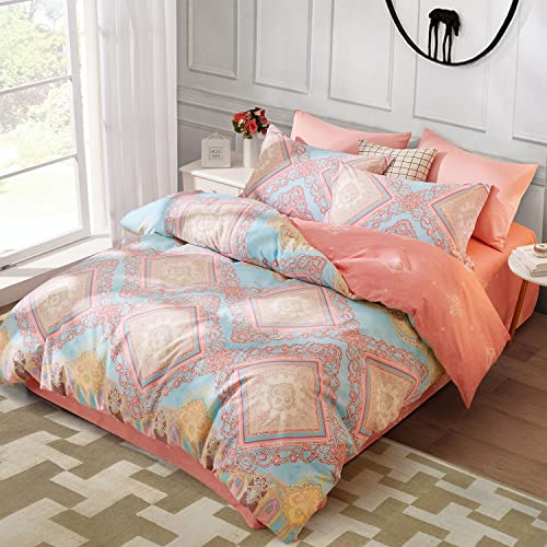 SAPHREAS Twin Size Bohemian Duvet Cover Set 2pcs Pink Cotton Boho Bedding Comforter Cover Set Blue 1 Duvet Cover 1 Pillow Sham - color: Celia, size: Twin (68"x90")