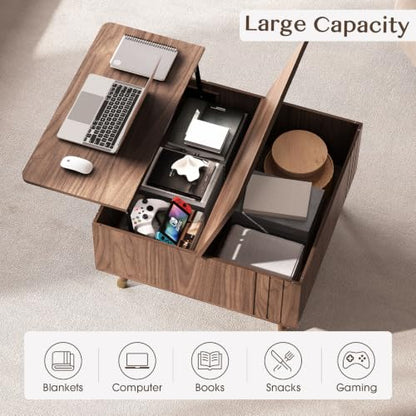 JOINICE Square Lift Top Coffee Table with Storage for Living Room,Walnut | 32" Multi-functional Pop Up Center Table,Large Hidden Compartments with Solid Wood Legs,Lift to 23",Hold 100lbs,Easy Assembly - color: Walnut_square