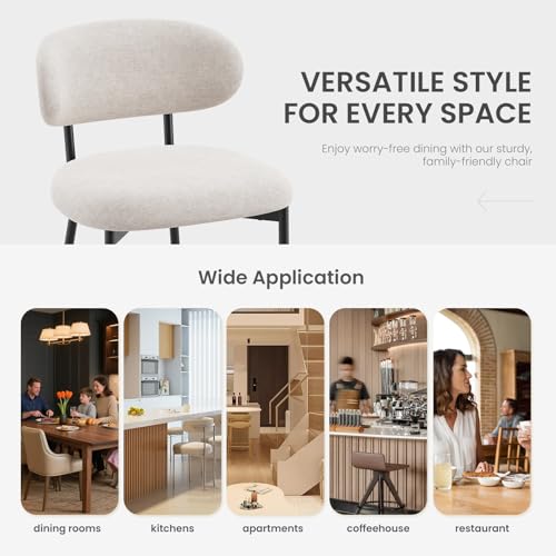 Upholstered Dining Chairs Set of 2, Modern Fabric Kitchen Chairs with Curved Backrest and Cushioned Seat, Sturdy Metal Legs, Modern Dining Chairs for Kitchen Dining Room, Living Room,Beige - color: Z-beige, size: Set of 2