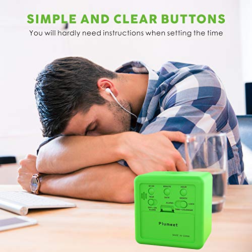 Plumeet Digital Alarm Clock Kids with Snooze and Nightlight - Easy Setting Silicone Clock Display Time, Date - Loud Alarm Clock for Bedroom - Battery Powered (Green) - color: Green