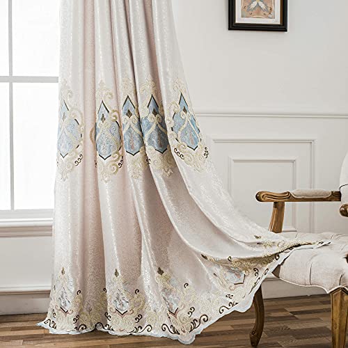 Embroidered Curtains 84 inches Long Grommet Window Treatment Voile Panel Drape for Living Room Kitchen, Two Panels, W54 x L84 inch - color: C1, size: 54"W x 84"L (Pack of 2)