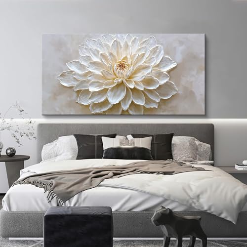 Large Modern Wall Art Prints Neutral White Lotus Canvas Wall Art Decor For Living Room White Flower Wall Decor Pictures For Bedroom Office Study Artwork For Walls Aesthetic Home Wall Decor 29 X 58 Inch - color: LAI-13B, size: 58"L x 29"W