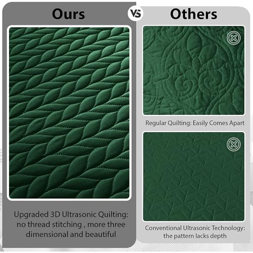 MOONLIGHT20015 Twin Quilt Set (66" x 86") with 1 Pillow Sham (20" x 26"+2") for All Seasons - 2 Pcs Reversible Bedding Set Lightweight Microfiber Coverlet Embossed Pattern Quilted Bedspread (Emerald) - color: Emerald, size: Twin