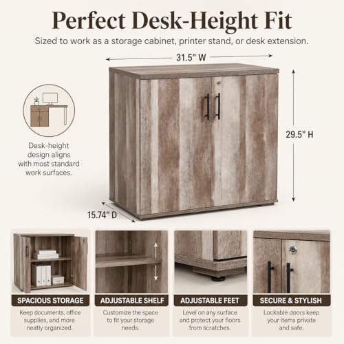 MMT Furniture Designs Ltd Office Storage Cabinet 2 Door Locking - File Cabinet Organiser Cupboard - Wooden Filing Cabinet 31.5" Long (Classic Oak) - color: Classic Oak