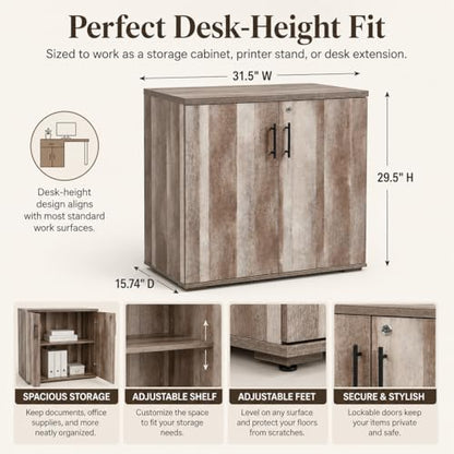 MMT Furniture Designs Ltd Office Storage Cabinet 2 Door Locking - File Cabinet Organiser Cupboard - Wooden Filing Cabinet 31.5" Long (Classic Oak) - color: Classic Oak