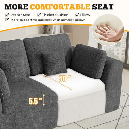 Luxanimarion 85'' Loveseat Sofa, Cloud Boneless Couches for Living Room, 2 Seater Modular Sectional Sofa,Oversized,DarkGary Chenille - color: Dark Gary, size: Love Seat