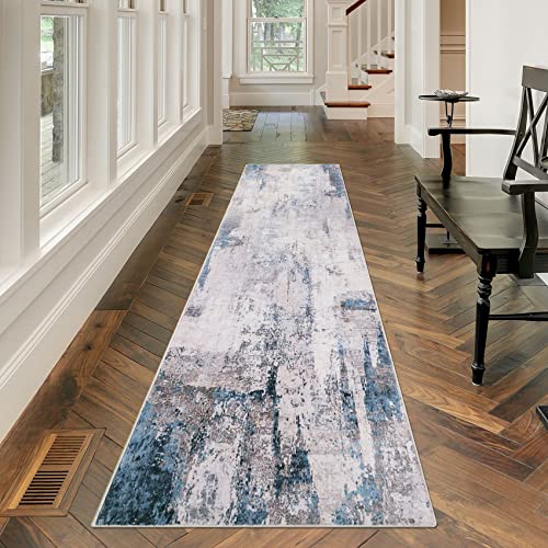 famibay Carpet Runners for Hallway 8ft, Faux Wool Runner Rug Washable, Rug Runners for Hallways Non Slip, Modern Abstract Soft Runner Rugs for Hallway Kitchen Entryway(Dark Blue and Purple) - color: Dark Blue and Purple, size: 2 x 8 feet