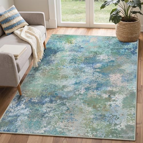 BEIMO 3x5 Area Rugs for Bedroom, Blue Green Washable Abstract Non Slip Rug | Modern Abstract Rug Soft Low Pile Entryway Kitchen Living Room Office Carpet, Easy Care Vacuum Friendly - color: Aquamarine/Blue Green, size: 3' x 5' (Rectangular)