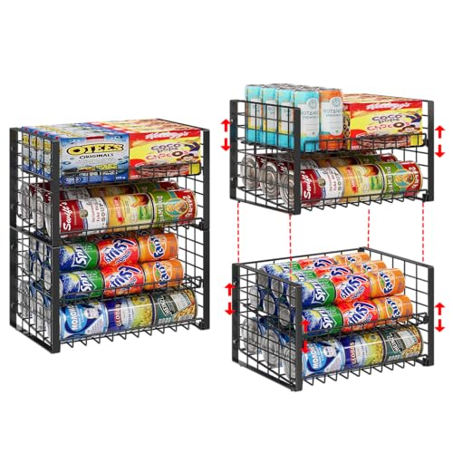 2 Pack Stackable Can Organizer, Adjustable Can Holder Rack for Pantry | 2-Tier Can Storage Rack Holds Up to 60 Cans, Organizer for Soda & Food Cans in Kitchen Cabinet, Black - style: 2-Tier 2-Pack