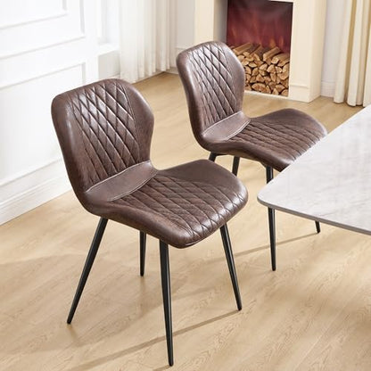 Dining Chairs Set of 2, Comfy Modern Dining Chairs with Thick Cushions, Upholstered Fabric Kitchen Side Chairs with Adjustable Metal Legs for Dining Room (Brown) - color: Brown, size: Set of 2