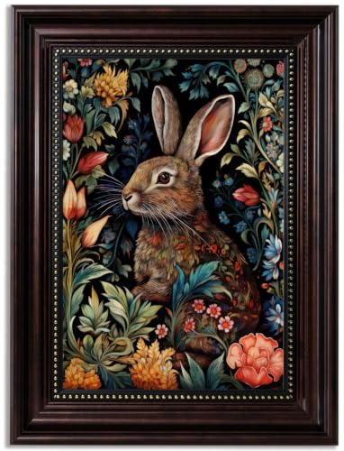 Framed William Morris Rabbit Canvas Wall Art Retro Mid Century Country Animal Wall Decor Pictures Dark Academia Botanical Floral Poster Prints for Office Living Room Home Decoration 9x11in - color: Rabbit, size: 11"L x 9"W
