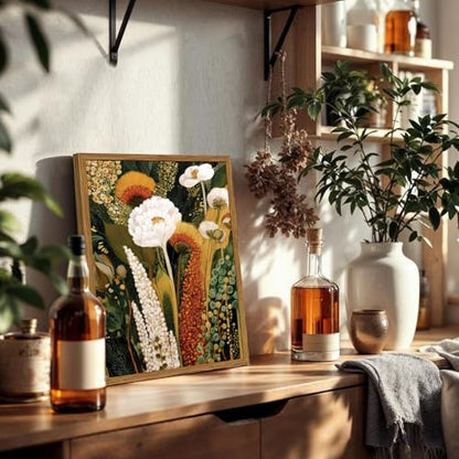 액자 빈티지 꽃무늬 캔버스 벽 아트, 추상 꽃 그림 벽 장식, 보헤미안 야생화 식물 그림 프린트 미드 센추리 모던 홈 데코 미적 거실 침실용 30.5 x 40.6cm(12 x 16인치) - color: 추상 야생화, size: 16"L x 12"W