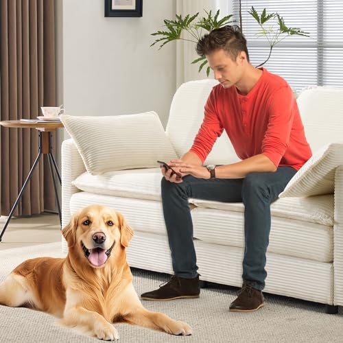 69.3" Plush Cloud Loveseat Sofa, Modular 2-Seater Sectional Couch, 22" Chenille Cushions & 2 Pillows, Corduroy Upholstered Sofa for Living Room Bedroom Apartment, Beige