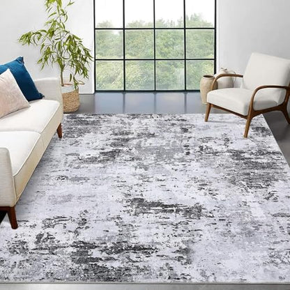 ROYHOME Modern Abstract Area Rug 3x5 Non Slip Non Shedding Rug,Grey | Low Pile Stain Resistant for Bedroom Living Room - color: Grey, size: 3' x 5' (Rectangular)