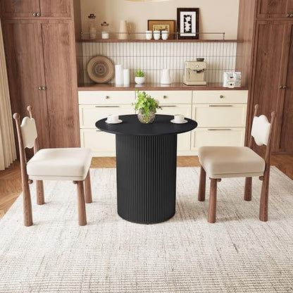 31.5" Round Dining Table for 2 People, Small Kitchen Dinner Table with Fluted Wood Base, Farmhouse Circle Dining Tables for Home, Kitchen, Dining Room, Living Room (Black) - color: Black