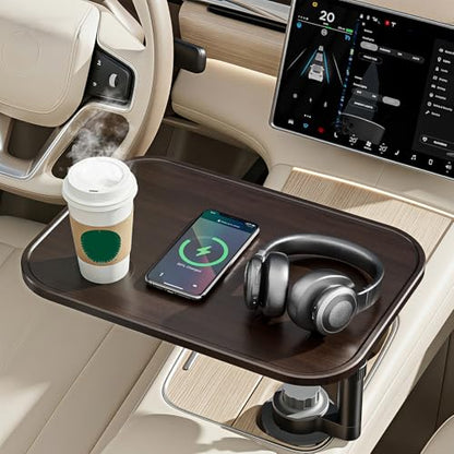 Car Desk for Laptop, Car Table & Car Tray with 360° Rotating Cup Holder, Adjustable Height Car Food Tray, As Car Table Tray or Car Seat Tray, Compatible with Tesla Model 3/Y/S, Ford/Most Vehicles