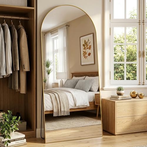 Full Length Mirror, 71"x32" Arched Full Body Mirror, Oversized Floor Mirrors, Leaning Free Standing Mirrors, Hanging Mounted Large Mirrors for Bedroom Dressing Room, Cloakroom, Gold - color: Gold, size: 71"L x 32"W