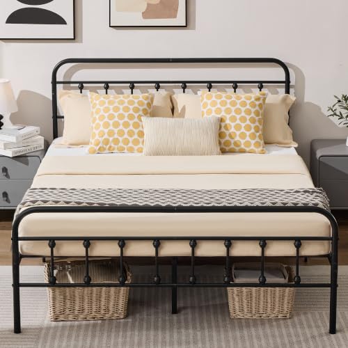Vintage King Metal Platform Bed Frame with Headboard and Footboard | Heavy-Gauge Steel Queen Bed Frame: Underbed Storage, Easy Assembly, Ideal for Bedrooms, Apartments & Guest Rooms - size: King