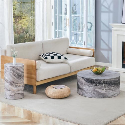 Round Coffee Table Set for 2, Modern Living Room Table Set, Faux Marble Wood Center Table Set, No Assembly Required - Ready to Use - color: 24'' Marble Gray, size: 24'' Coffee Table Set of 2