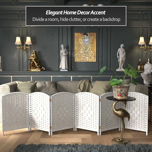 Red Lantern 2 ft. Short Diamond Weave Fiber Folding Screen - White - 6 Panel - color: White, size: 6 Panel