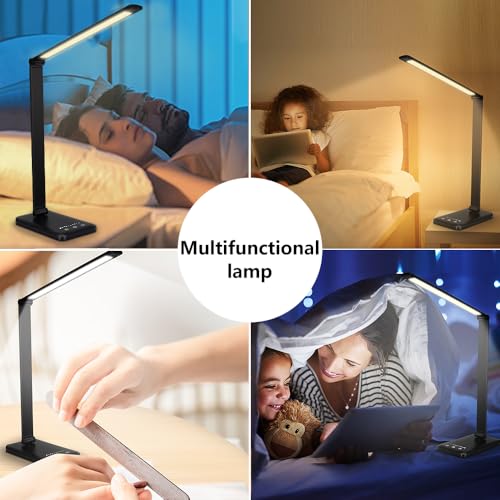 White crown LED Desk Lamp Dimmable Table Lamp Reading Lamp with USB Charging Port, 5 Lighting Modes, Sensitive Control, 30/60 Minutes Timer (Black, First-Generation) - color: Black, size: first-generation
