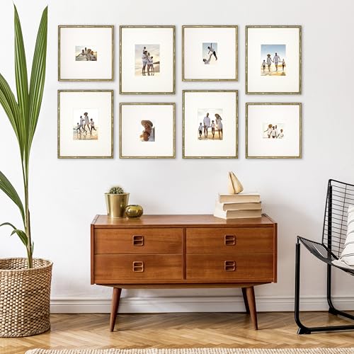 Arcadia Gallery Wall Frame Set, 16x20 and 16x16 Inch Matted Frames, 8 Piece, Antique Gold - color: Gold