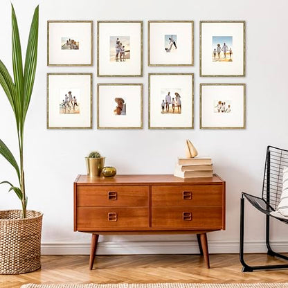 Arcadia Gallery Wall Frame Set, 16x20 and 16x16 Inch Matted Frames, 8 Piece, Antique Gold - color: Gold