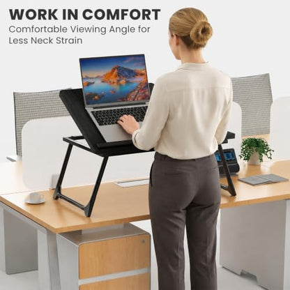 Laptop Bed Desk, 5-Angle Adjustable Bed Laptop Table with Cup Holder | Foldable Laptop Stand for Couch & Sofa, Portable Laptop Tray for Adults Writing Reading Eating, Black - color: Black