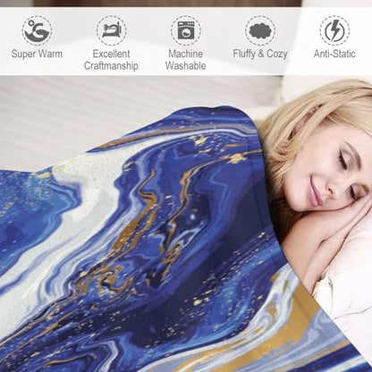 Marble Throw Blanket Blue Abstract Gold Powder Pattern Soft Lightweight Warm Plush Blankets for Sofa Bedroom 30"x40" - color: Marble-1, size: 30"x40"