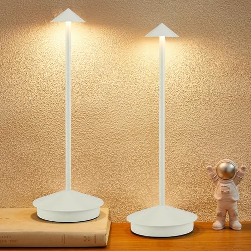 Portable LED Cordless Lamp Table Light 2 Pack, Rechargeable 6000mAh Battery Outdoor Table Lamp for Dining Restaurant Patio Bedroom Camping, IP54 Waterproof, Dimmable - color: White 2pcs