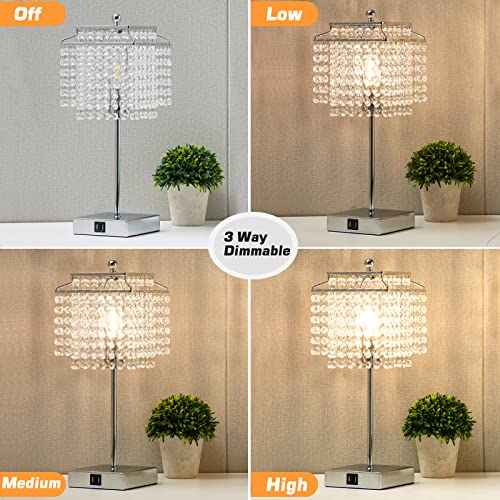 Luvkczc Crystal Table Lamp with Touch Control Set of 2, USB Bedside Table Lamp with USB C+A Ports, Dimmable Lamp with Crystal Shade for Bedroom, Living Room, 6W LED Bulb Included - color: Silver, 2 Pack